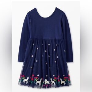 Hanna Andersson Blue Long Sleeve Dress with Embroidered Unicorns
